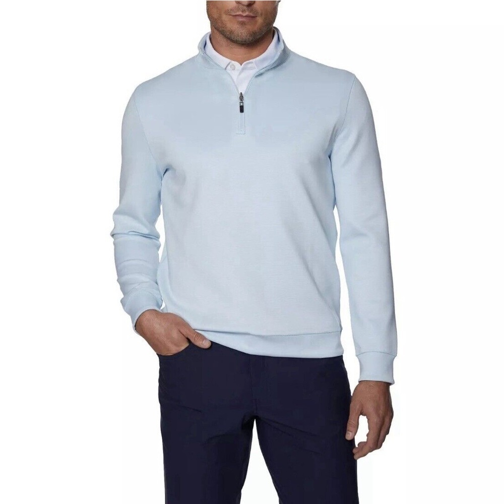 Hickey Freeman Light Blue Quarter Zip Up Long Sleeve Sweater Men’s Size Large